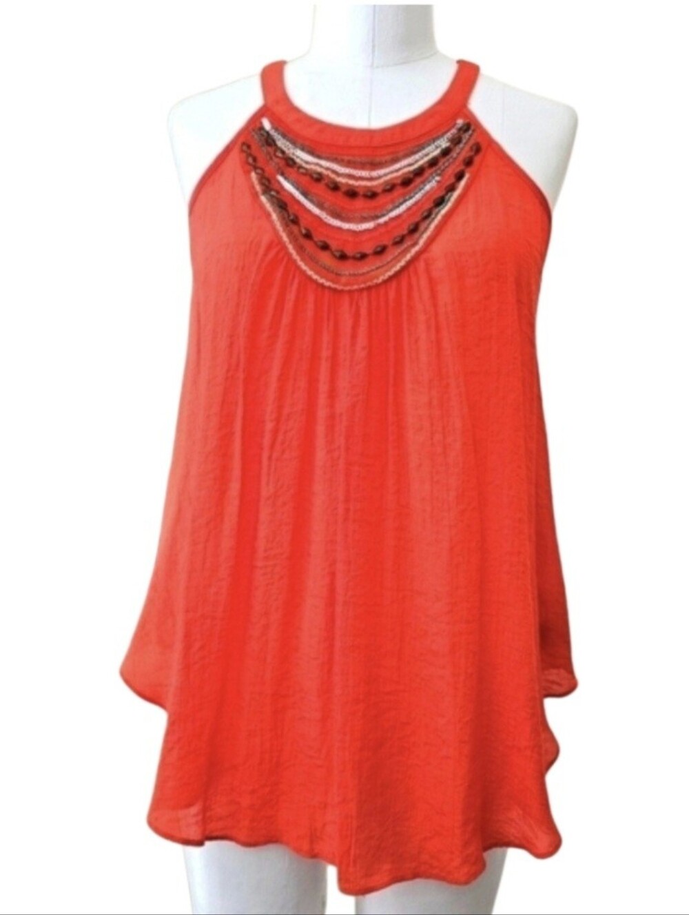 Iz Byer Orange Halter Dopamine Top with Beaded Accents Sz S